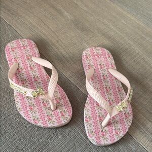 Havaianas Pink Floral Flip Flops with Butterfly Accents